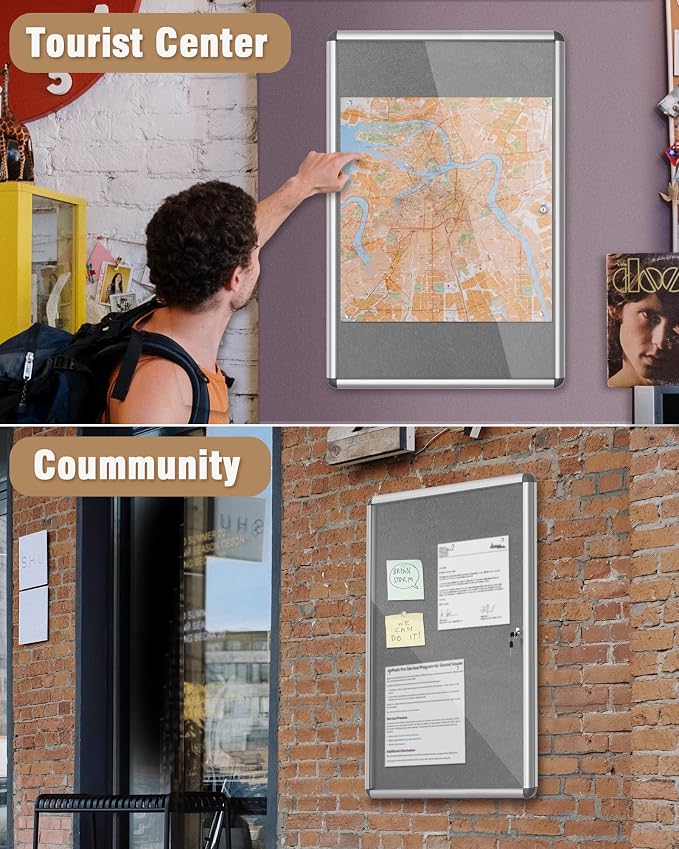 36"x24" Enclosed Bulletin Board, Lockable Weather-Resistant Aluminum Cork - Image 8