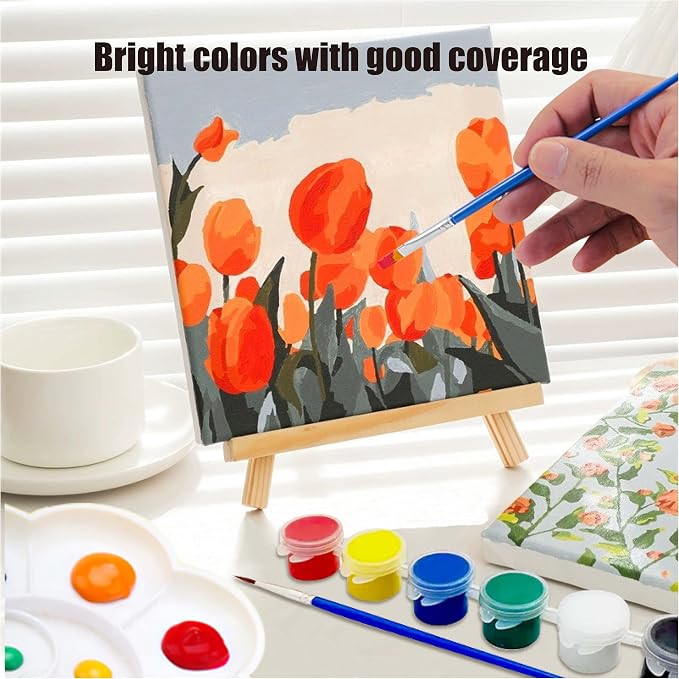20 Pack 6 Colors Mini Acrylic Paint and Brushes Set - Image 4
