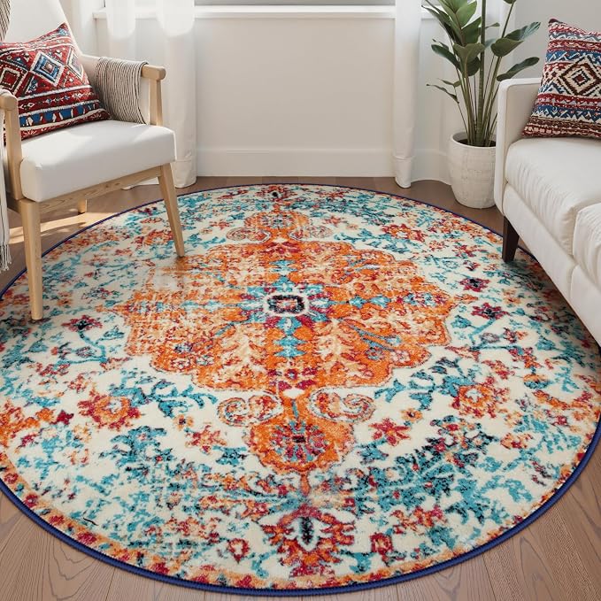 Lahome Bohemian Floral Medallion Round Rug - 6Ft Soft Rug by Lahome