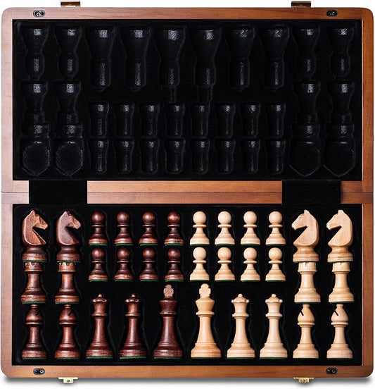 A&A 15" Magnetic Wooden Chess Set, Handmade 3" King Height Knight Staunton by AACHESS