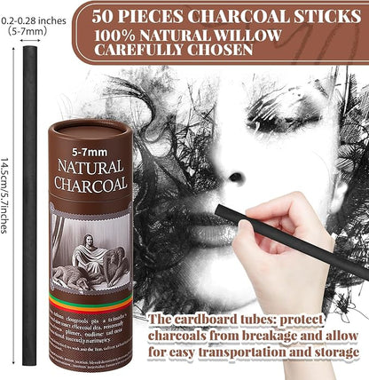 Gueevin 50 Pcs Willow Charcoal Sticks, Willow Charcoal, and Fine Art Christmas - Image 2
