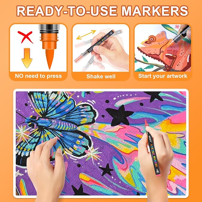 NICETY 180 Acrylic Paint Markers, Acrylic Paint Pens Brush Tip - Image 3
