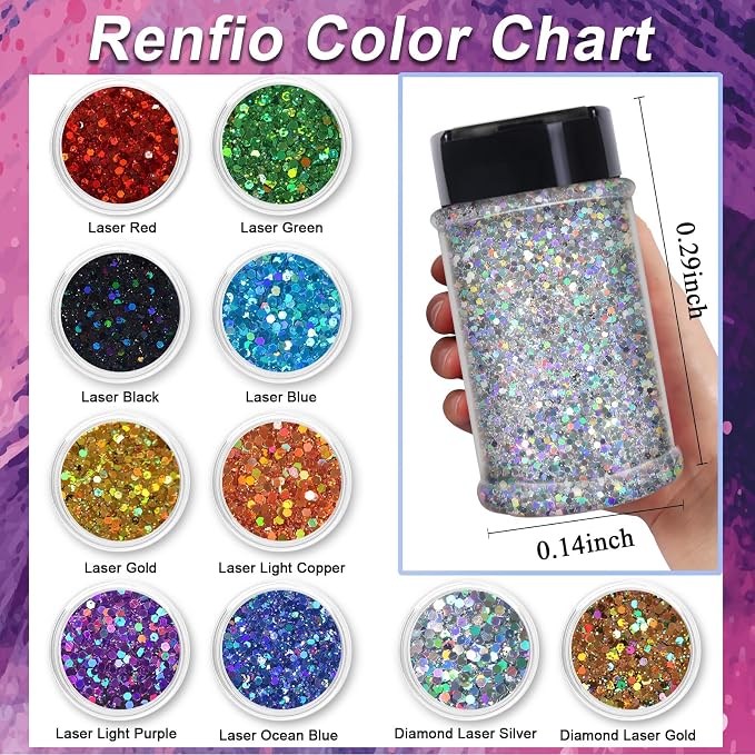 Renfio Holographic Glitter, 2.11oz/60g Mix Ultra Fine Glitter - Image 3