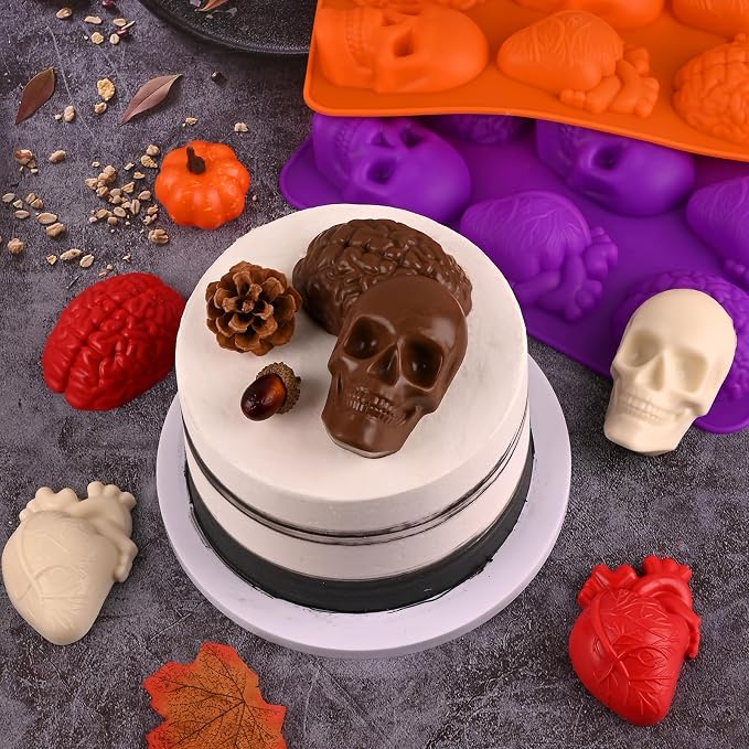 Sakolla Skull Brain and Heart Silicone Mold, 2 Pack Halloween Baking Molds - Image 4