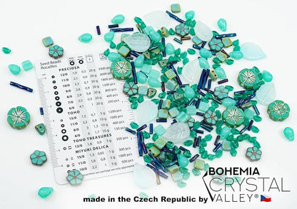 2.1oz Mix of Unique Czech Bohemia Glass Pressed Beads, Opaque Turquoise Green - Image 2