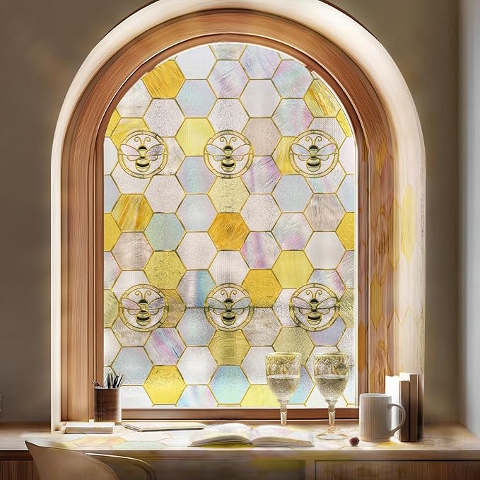3D Stained Glass Window Privacy Film, Heat Control UV Blocking Static Cling by OHTMERU