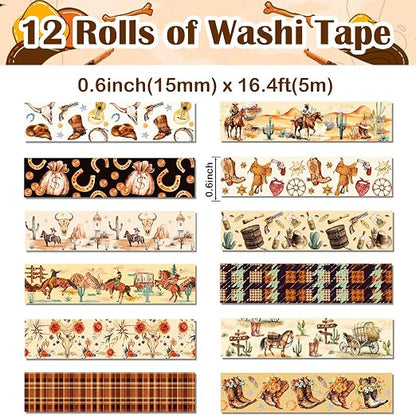 12 Rolls Western Washi Tapes, Wild West Cowboy Masking Tapes, Cowboy and - Image 2