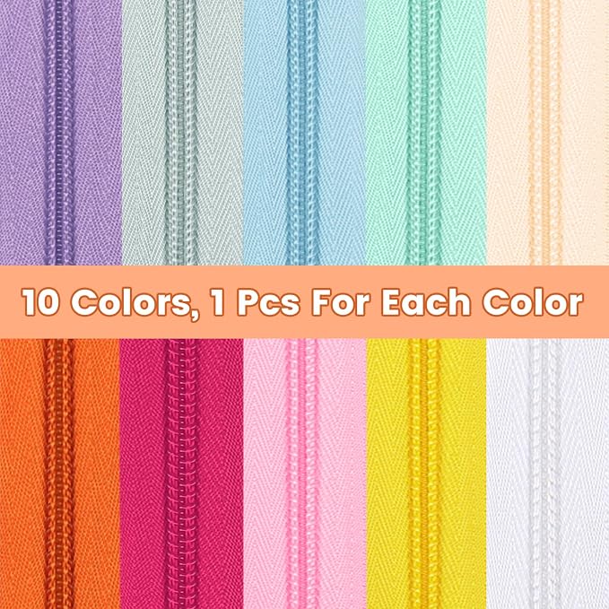 DOITEM 22.2 Yards/ 20 m 10 Pieces Assorted Colors #5 Nylon Coil Zippers - Image 2