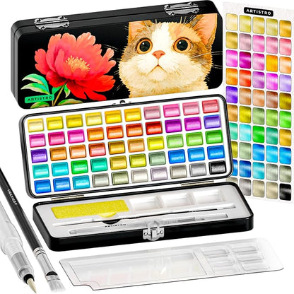 ARTISTRO 50 Metallic Watercolor Paint Set, Vivid Colors in Portable Box by ARTISTRO