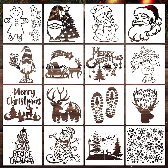 Christmas Stencils for Crafts Reusable 8” Large Christmas Stencil Santa Snowman by zosylley