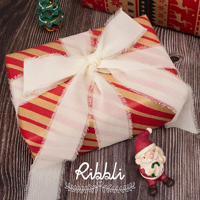 Ribbli Chiffon 1-1/2 inch x 20 Yard Handmade Fringe Cream Ivory Silk Ribbon - Image 4