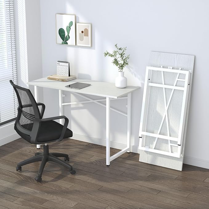 Folding Desk 47 inch No Assembly Required Home Office Table, Writing Gaming - Image 8