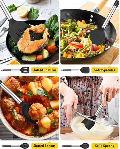 Pack of 4 Silicone Cooking Utensils Set, Non Stick Large Solid Spatulas - Image 3