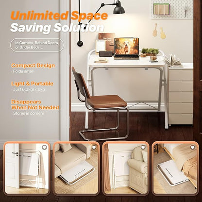 Huuger Folding Desk with 3-Level Adjustable Height and Tablet Slot, 24 Inch - Image 5