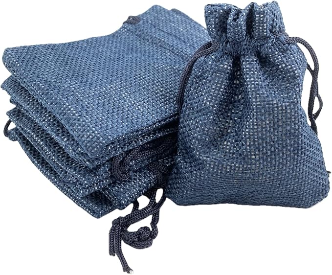 Palmhomee Pack of 25 Navy Blue Burlap Gift Bags by Palmhomee