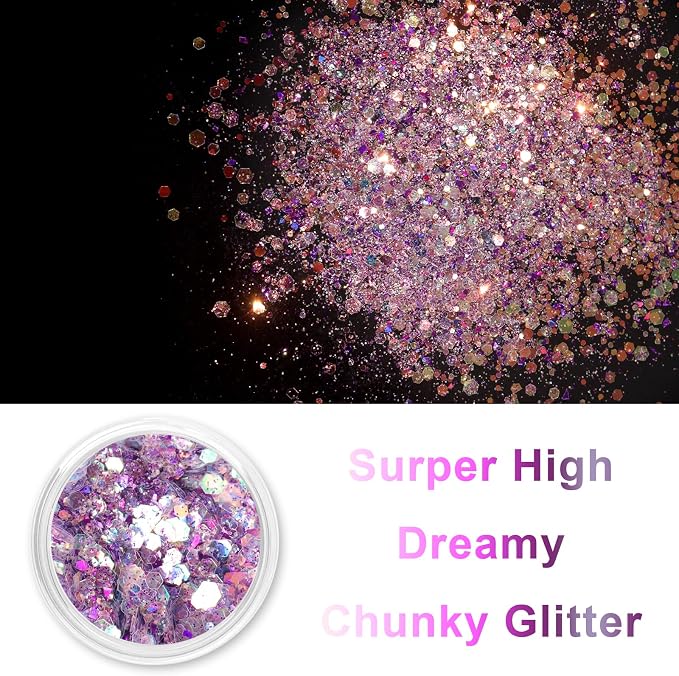 Renfio Opal Chunky Purple Glitter, 1.75oz/50g Dreamy High Sparkle Holographic - Image 2