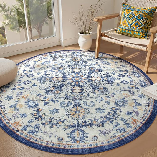 Lahome Bohemian Washable Round Rugs 6ft, Large Circle Rug by Lahome
