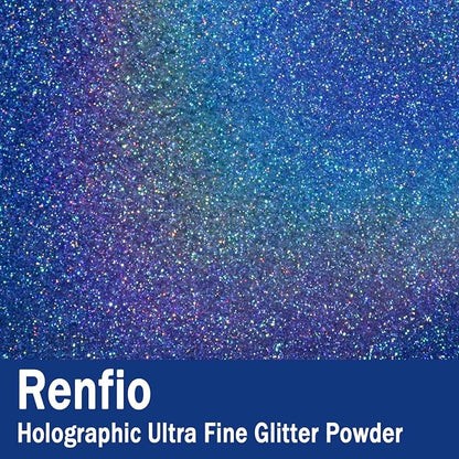 Renfio Holographic Ultra Fine Glitter Powder Metallic Resin Glitter 2.11 Oz PET - Image 2