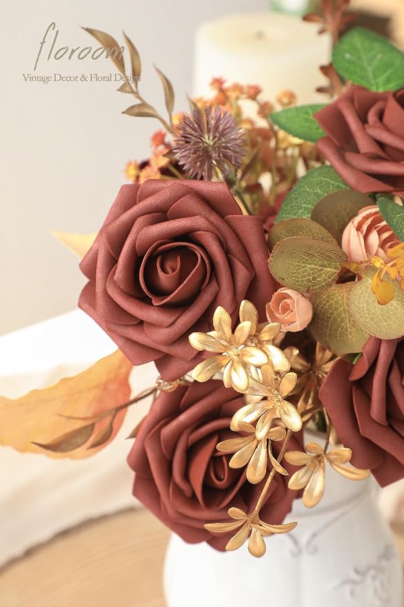 Floroom Artificial Flowers 25pcs Real Looking Terracotta Foam Fake Roses - Image 3