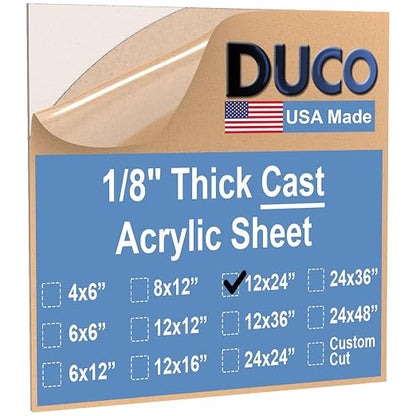 Duco USA-Made Clear Cast Acrylic Sheet 1/8 Inch Thick 12" x 24" by DucoPlasticsSupply