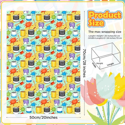Pineraap 12 Sheets Art Wrapping Paper, Painting Palette Brushes Paint Design - Image 2