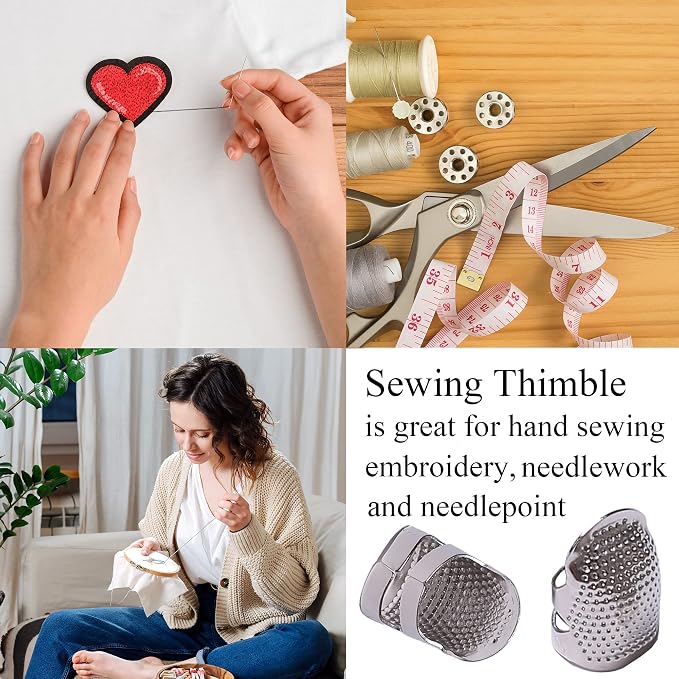 J.CARP 4Pcs Sewing Thimble, Metal Silvery Sewing Thimble Finger Protector - Image 4