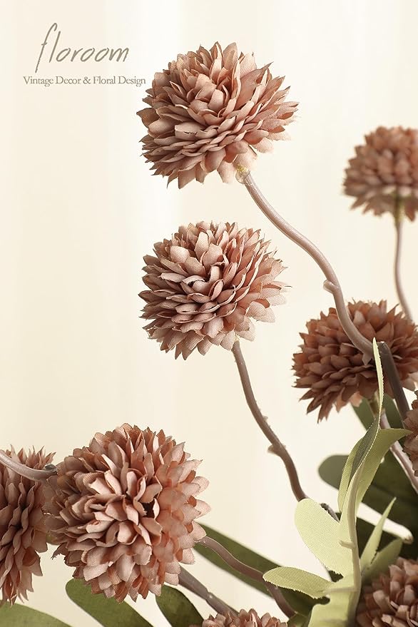 Floroom 5pcs Light Taupe Faux Silk Mums Artificial Flowers, Bulk Fake Small - Image 4
