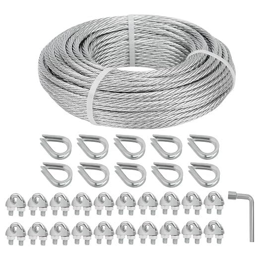 3/16 Galvanized Wire Rope, 100ft Galvanized Steel Cable 3/16 Inch, 7X7 Strands by hannger