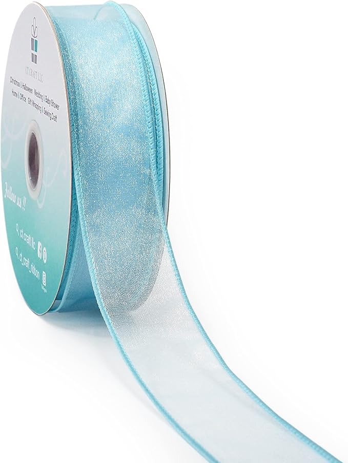CT CRAFT LLC Sheer Organza Wired Ribbon 1.5" x 50Yards Blue by CTCRAFTLLC