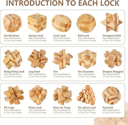 VolksRose 15pcs Wooden Brain Teaser Puzzles, IQ Challenge Puzzle Games - Image 2