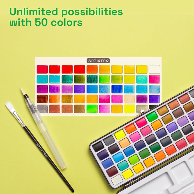 ARTISTRO 50 Watercolor Paint Set, Vivid Colors in Portable Box, Palette set. - Image 3