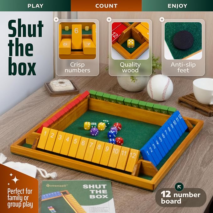 Shut The Box Game Wooden Board for 4 Players - Image 3