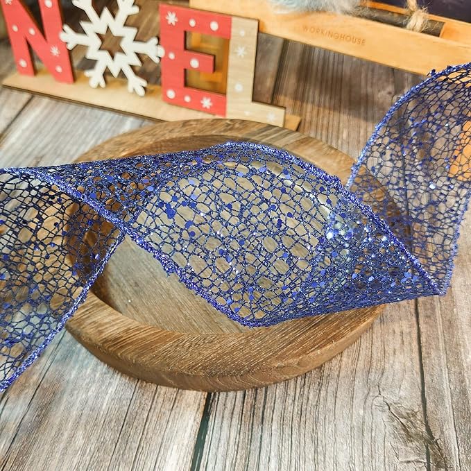 CT CRAFT LLC Sparkling Glitter Mesh Wired Ribbon 2.5" x 10 Yards Blue Navy - Image 5