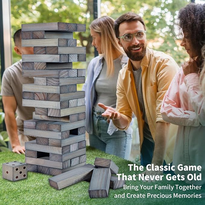 ApudArmis 54 PCS Tumble Timber Set Up to 3.2FT, Pine Wooden Tumble Tower Game - Image 8