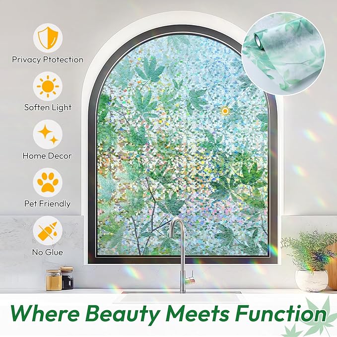 rabbitgoo Rainbow Window Privacy Film Decorative Stained Glass Diamond Pattern - Image 4