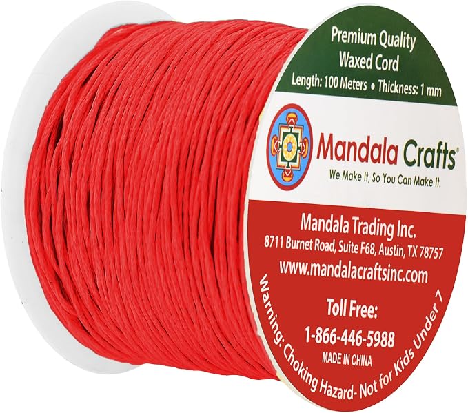 Mandala Crafts 1mm 109 Yards Red Cotton Waxed Cord - Image 2