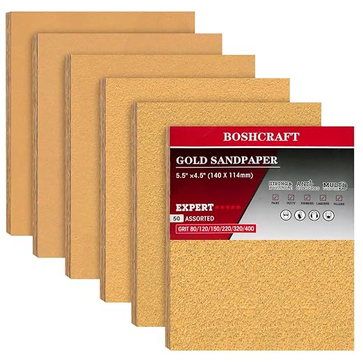 50 Pcs 1/4 Sheet Sandpaper, Premium Sand Paper 80/120/150/220/320/400 Grit by BOSHCRAFT