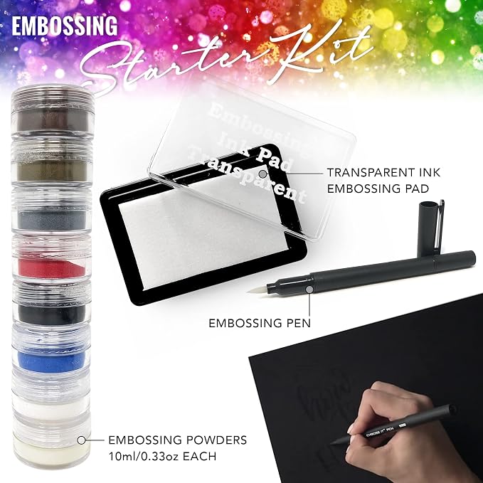 Embossing Kit, Embossing Ink Pad, 8X 10ml Embossing Powders - Image 3