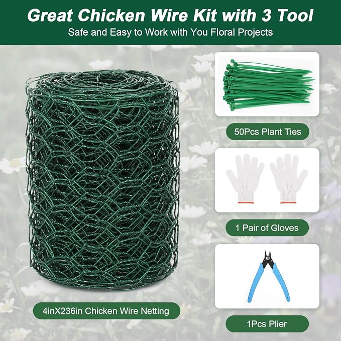 4 × 236 in Floral Wire Netting, Galvanized Coated Chicken Mesh Netting - Image 2