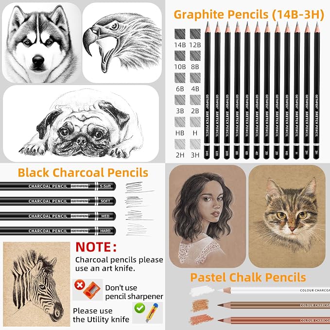 Sketch Pencils for Drawing, Graphite Pencil, Charcoal Pencil, - Image 3