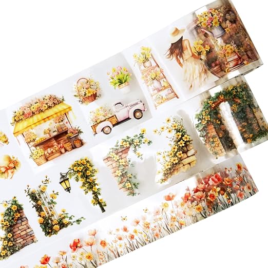 Floral Sea PET Tape Set, 3 Rolls Pre-Cut Botanical Stickers by Auriicleaf