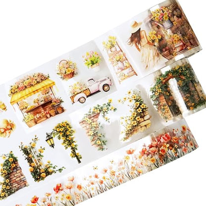 Floral Sea PET Tape Set, 3 Rolls Pre-Cut Botanical Stickers by Auriicleaf