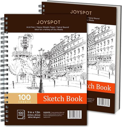 JOY SPOT! 9x12 Inch Sketch Book, 200 Sheets, Spiral Bound Artist Sketch Pad by JOYSPOT