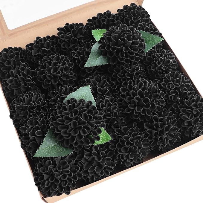 Floroom Artificial Dahlia Flowers 25pcs Real Looking Black Foam Fake Roses by Floroom