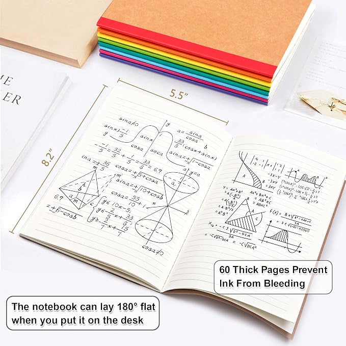 feela 8 Pack Composition Notebooks Bulk, Kraft Cover Lined Blank College Ruled - Image 2