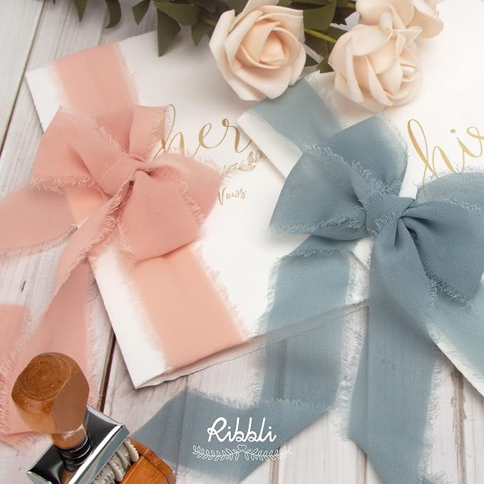 Ribbli Dusty Pink Chiffon Ribbon 1-1/2 inch x 20 Yard Handmade Fringe Chiffon - Image 3