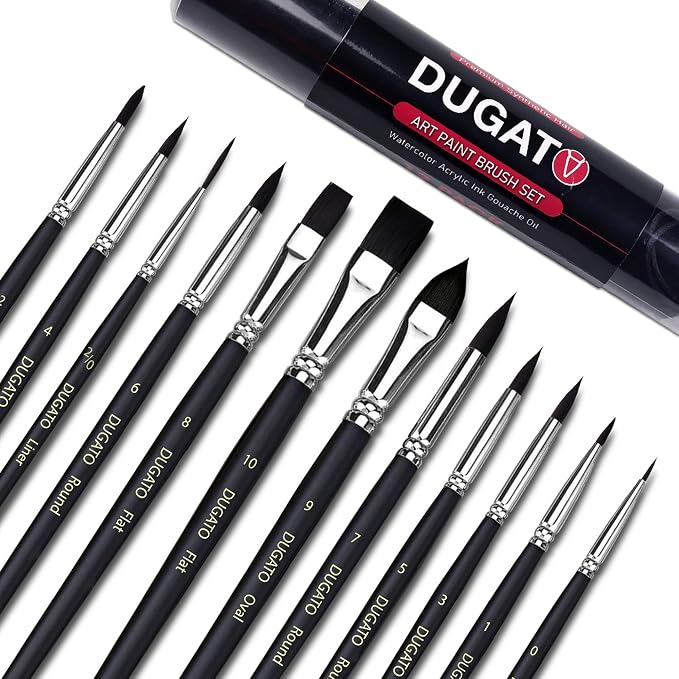 Watercolor Brushes Professional, DUGATO 12pc Artist Paint Brush Set - Image 5