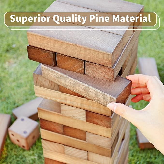 ApudArmis 54 PCS Tumble Timber Set Up to 3.2FT, Pine Wooden Tumble Tower Game - Image 3