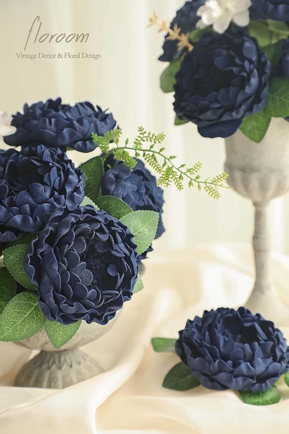 Floroom Artificial Flowers 16pcs 4" Navy Blue Blooming Peonies Real Looking - Image 4