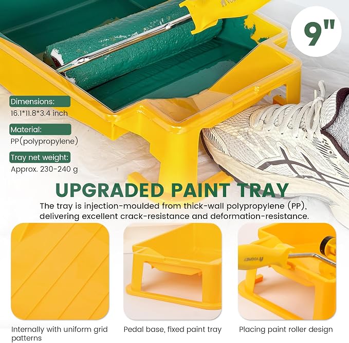 VOOMEY 12 PCS Paint Roller Kit, Deep Grooved Foot Paint Tray, Paint Tray Liner - Image 2